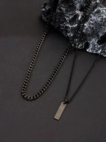 2入組男士簡約風格不銹鋼吊墜項鍊套裝 - 槍黑色 - 查看 4