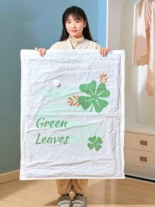 1 Pieza Bolsa Comprimida De Vacío Con Estampado De Hojas Verdes Para Ropa, Mantas, Chaquetas De Plumón Del Hogar, Etc. - Verde - Ver 3