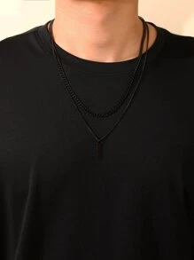 2入組男士簡約風格不銹鋼吊墜項鍊套裝 - 槍黑色 - 查看 1