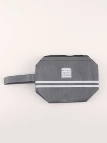 1pc Yellow Double Zipper Pencil Case With Large Capacity For Stationery, Students - Grey - View 4