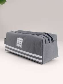 1pc Yellow Double Zipper Pencil Case With Large Capacity For Stationery, Students - Grey - View 2