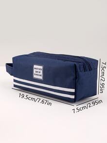 1pc Yellow Double Zipper Pencil Case With Large Capacity For Stationery, Students - Grey - View 5