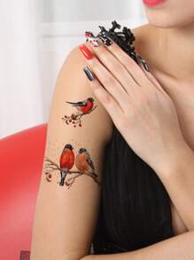 1 pieza Etiqueta engomada del tatuaje temporal pintado a mano de acuarela pequeño pájaro - Multicolor - Ver 2