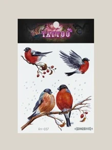 1 pieza Etiqueta engomada del tatuaje temporal pintado a mano de acuarela pequeño pájaro - Multicolor - Ver 4