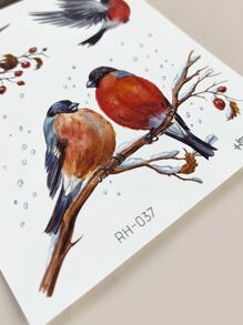 1 pieza Etiqueta engomada del tatuaje temporal pintado a mano de acuarela pequeño pájaro - Multicolor - Ver 6