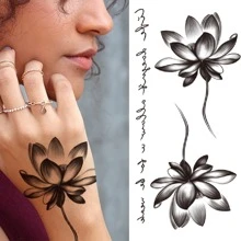 1pc Women's Lotus Design Temporary Tattoo For Hand, Back, Chest, Ankle, Body - Black - View 1