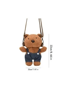 蓬鬆毛茸茸柔軟毛絨可愛清新泰迪熊造型斜挎包適合女孩、女士、大學生、菜鳥、白領上班、辦公室、通勤、秋冬、暖冬 - 彩色 - 查看 3