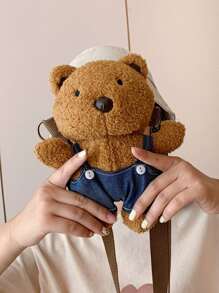 蓬鬆毛茸茸柔軟毛絨可愛清新泰迪熊造型斜挎包適合女孩、女士、大學生、菜鳥、白領上班、辦公室、通勤、秋冬、暖冬 - 彩色 - 查看 1