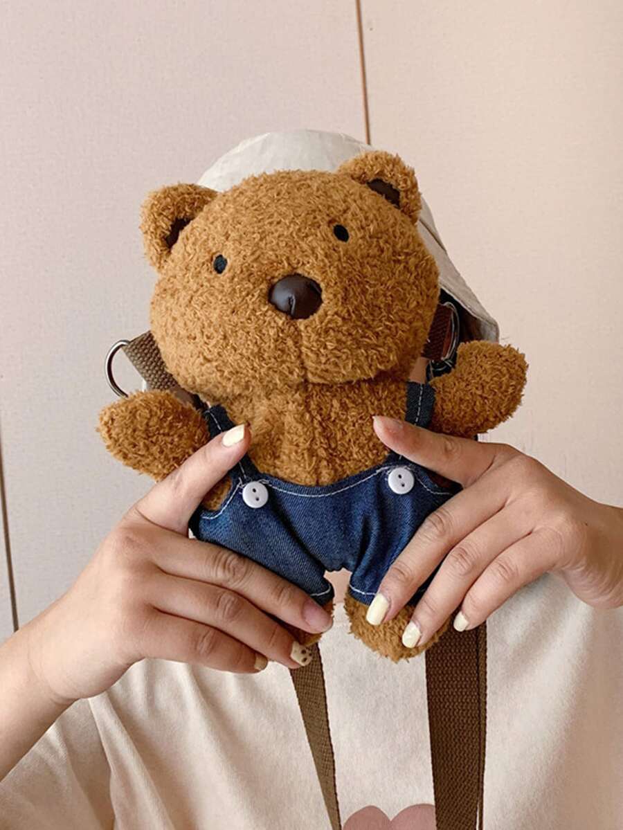 蓬鬆毛茸茸柔軟毛絨可愛清新泰迪熊造型斜挎包適合女孩、女士、大學生、菜鳥、白領上班、辦公室、通勤、秋冬、暖冬 - 彩色 - 查看 1