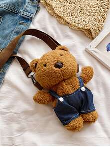 蓬鬆毛茸茸柔軟毛絨可愛清新泰迪熊造型斜挎包適合女孩、女士、大學生、菜鳥、白領上班、辦公室、通勤、秋冬、暖冬 - 彩色 - 查看 4