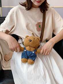 蓬鬆毛茸茸柔軟毛絨可愛清新泰迪熊造型斜挎包適合女孩、女士、大學生、菜鳥、白領上班、辦公室、通勤、秋冬、暖冬 - 彩色 - 查看 8