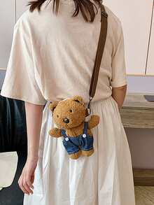 蓬鬆毛茸茸柔軟毛絨可愛清新泰迪熊造型斜挎包適合女孩、女士、大學生、菜鳥、白領上班、辦公室、通勤、秋冬、暖冬 - 彩色 - 查看 5