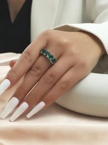 1入組華麗時尚個性化方形方晶鋯石戒指，非常適合情人節、母親節、生日和聚會，女士禮物創意 - 墨綠色 - 查看 3