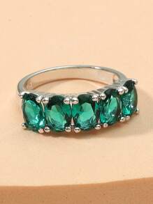 1入組華麗時尚個性化方形方晶鋯石戒指，非常適合情人節、母親節、生日和聚會，女士禮物創意 - 墨綠色 - 查看 2