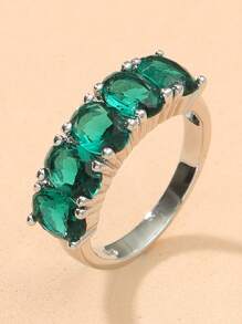 1入組華麗時尚個性化方形方晶鋯石戒指，非常適合情人節、母親節、生日和聚會，女士禮物創意 - 墨綠色 - 查看 1