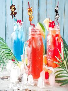 4pcs Random Color, Random Style, Reusable Jungle Animal Plastic Drinking Straws For Lion Fox Zebra Giraffe Elephant Birthday Party Supplies Favors, Woodland Party Gift Favors Gifts,Kitchen,Christmas Gift Back To School