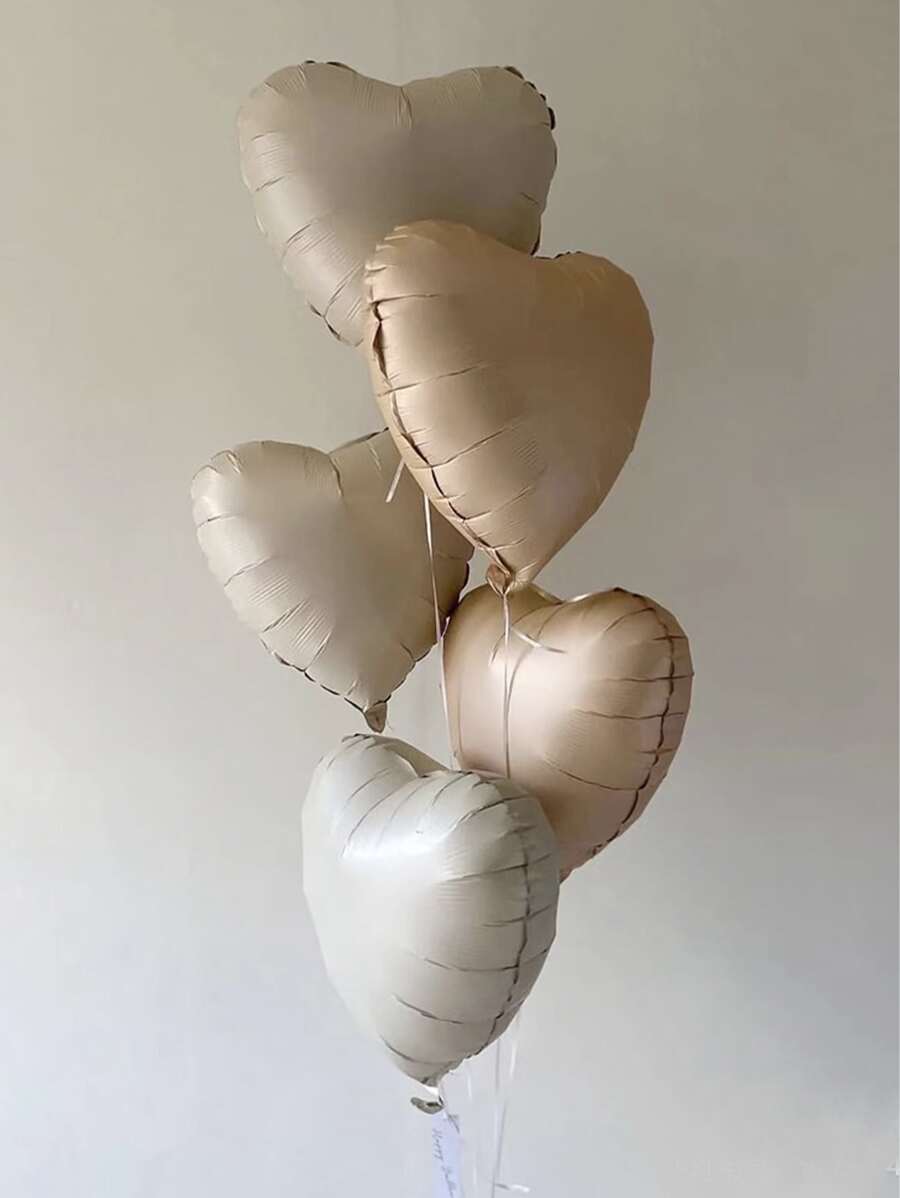 Bộ 5 quả bóng bay hình trái tim bằng nhôm lãng mạn dùng để trang trí cảnh cầu hôn ngày lễ tình nhân màu trắng và caramel - Màu be - Xem 1