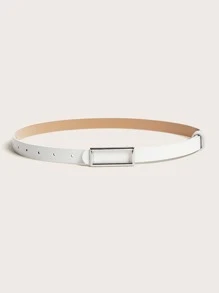 1pc Basic Style Square Buckle Thin Waist Belt Summer, School Fall, Autumn, Halloween - White - View 2