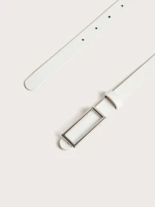 1pc Basic Style Square Buckle Thin Waist Belt Summer, School Fall, Autumn, Halloween - White - View 3