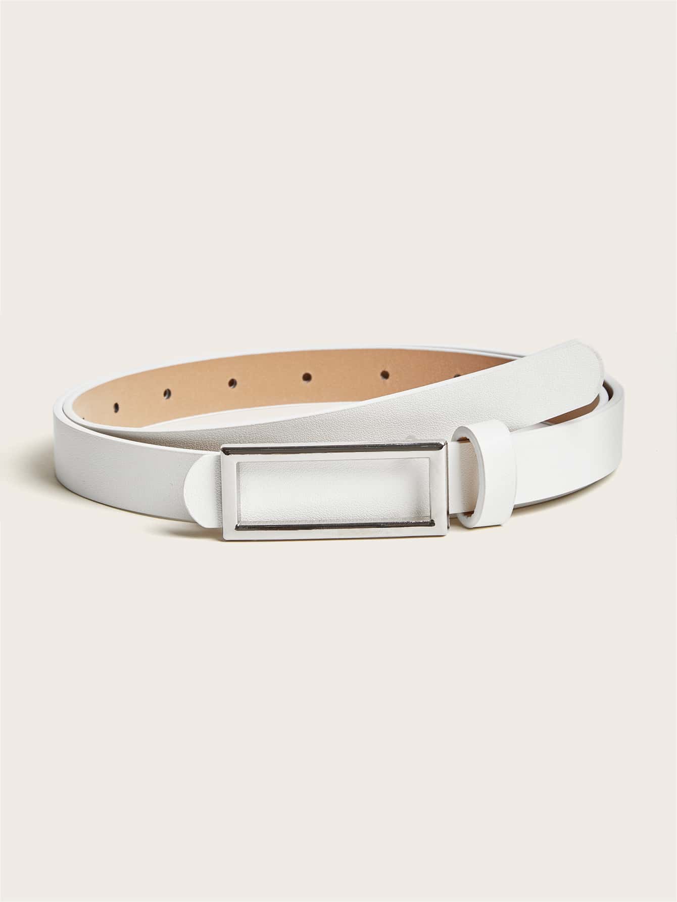 1pc Basic Style Square Buckle Thin Waist Belt Summer, School Fall, Autumn, Halloween - White - View 1