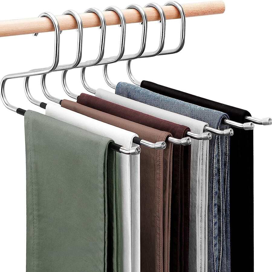 HMSEC 10/20/30 Pcs Pants Clothes Hangers, Non-Slip Open-Ended Hangers, Space Saving Underwear Tank Top Hangers, Heavy Duty Stainless Steel Hangers for Pants, Trousers, Scarf - Black - View 1