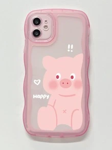 卡通豬圖案手機殼 - 淺粉色 - 查看 1