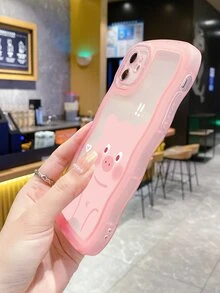 卡通豬圖案手機殼 - 淺粉色 - 查看 4