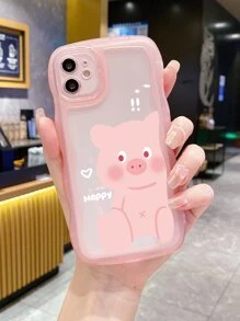 卡通豬圖案手機殼 - 淺粉色 - 查看 2
