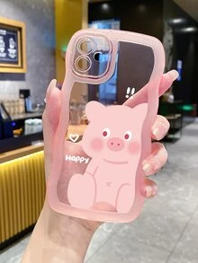 卡通豬圖案手機殼 - 淺粉色 - 查看 3