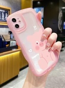 卡通豬圖案手機殼 - 淺粉色 - 查看 5