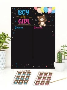 37入组/套熊主題紙遊戲卡,現代“性別揭秘”派對遊戲卡適合派對 - 黑色 - 查看 1