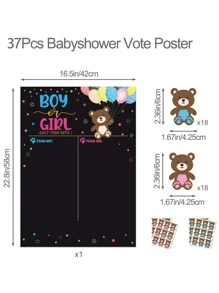 37入组/套熊主題紙遊戲卡,現代“性別揭秘”派對遊戲卡適合派對 - 黑色 - 查看 4