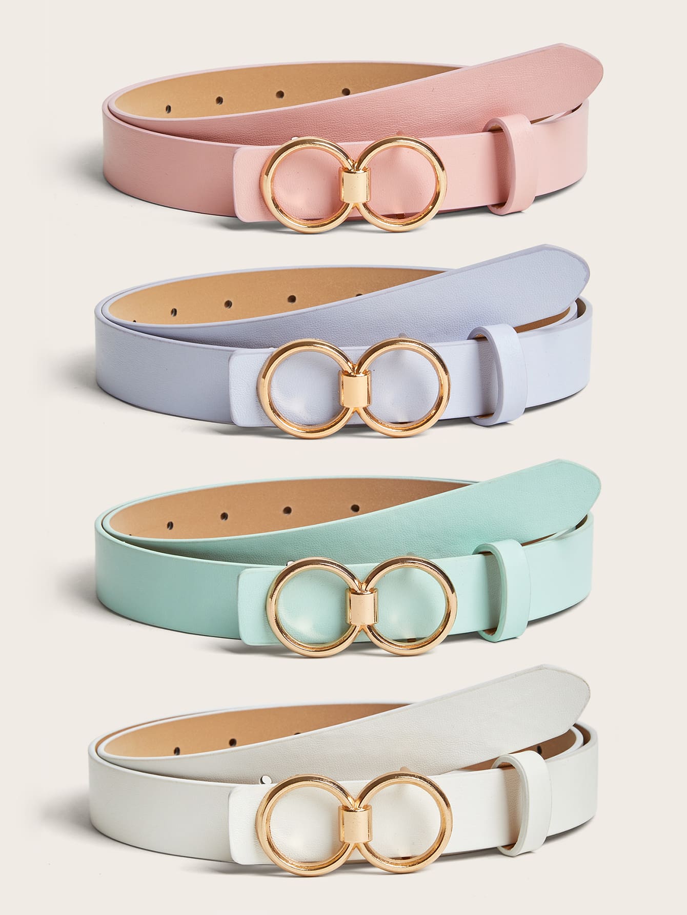 4pcs Circular Buckle Belt, Pink Accessories Summer, School Fall, Autumn, Halloween - Multicolor - View 1