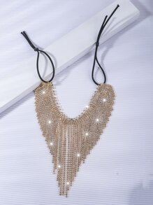 1pc Luxurious Exaggerated Full Crystal Tassel Face Jewelry, Suitable For Costume Party, Eid Celebration, Wedding, Fashion Decorative Face Jewel - Gold - View 2