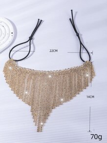 1pc Luxurious Exaggerated Full Crystal Tassel Face Jewelry, Suitable For Costume Party, Eid Celebration, Wedding, Fashion Decorative Face Jewel - Gold - View 4
