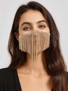 1pc Luxurious Exaggerated Full Crystal Tassel Face Jewelry, Suitable For Costume Party, Eid Celebration, Wedding, Fashion Decorative Face Jewel - Gold - View 3