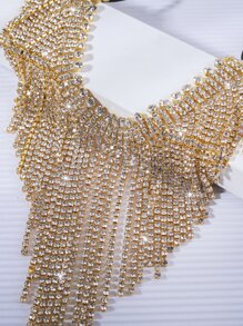 1pc Luxurious Exaggerated Full Crystal Tassel Face Jewelry, Suitable For Costume Party, Eid Celebration, Wedding, Fashion Decorative Face Jewel - Gold - View 6