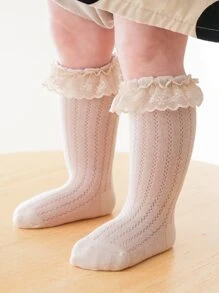 3pairs Lace Edge Hollow Out Fishnet Soft & Comfortable No Show Socks & Over-The-Knee Socks For Baby Girls, Suitable For Daily Wear And Leisure In All Seasons - Multicolor - View 6