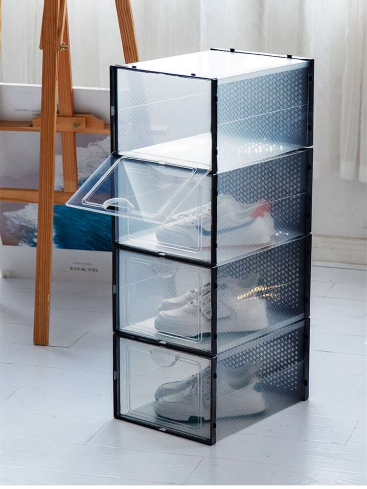 Caja de zapatos de plástico transparente con doble marco grande, caja de almacenamiento plegable, a prueba de polvo e impermeable, caja de zapatos de baloncesto Pp, 1 pieza - Negro - Añade 7