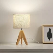DEWENWILS Bedside Table Lamp, Tripod Table Lamp Wood with Linen Fabric Shade, Small Nightstand Lamp for Nursery, Bedroom, Kids Room, Side Table, Reading Desk -14.2 inches, ON/Off Switch - Màu be - Xem 2