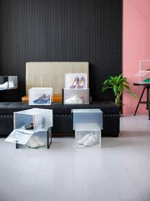 Caja de zapatos de plástico transparente con doble marco grande, caja de almacenamiento plegable, a prueba de polvo e impermeable, caja de zapatos de baloncesto Pp, 1 pieza - Negro - Ver 2