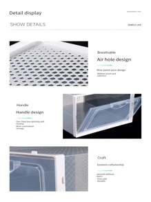 Caja de zapatos de plástico transparente con doble marco grande, caja de almacenamiento plegable, a prueba de polvo e impermeable, caja de zapatos de baloncesto Pp, 1 pieza - Negro - Ver 8