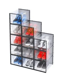 Caja de zapatos de plástico transparente con doble marco grande, caja de almacenamiento plegable, a prueba de polvo e impermeable, caja de zapatos de baloncesto Pp, 1 pieza - Negro - Ver 6