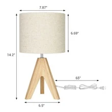 DEWENWILS Bedside Table Lamp, Tripod Table Lamp Wood with Linen Fabric Shade, Small Nightstand Lamp for Nursery, Bedroom, Kids Room, Side Table, Reading Desk -14.2 inches, ON/Off Switch - Màu be - Xem 10
