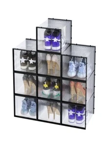 Caja de zapatos de plástico transparente con doble marco grande, caja de almacenamiento plegable, a prueba de polvo e impermeable, caja de zapatos de baloncesto Pp, 1 pieza - Negro - Ver 5