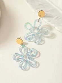 Light Blue Flower Stud Earrings - Baby Blue - View 4