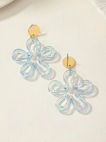Light Blue Flower Stud Earrings - Baby Blue - View 3