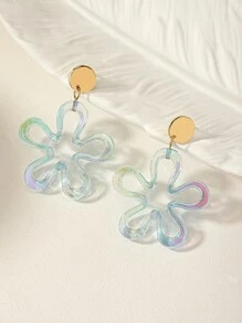 Light Blue Flower Stud Earrings - Baby Blue - View 5