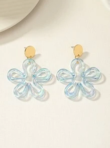 Light Blue Flower Stud Earrings - Baby Blue - View 2