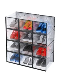 Caja de zapatos de plástico transparente con doble marco grande, caja de almacenamiento plegable, a prueba de polvo e impermeable, caja de zapatos de baloncesto Pp, 1 pieza - Negro - Ver 4